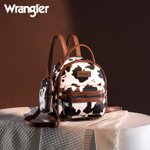 WG133-8600 Wrangler Cow Print Mini Backpack With Coin Pouch - Brown