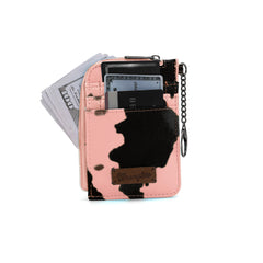 WG133-W005 Wrangler Cow Print Print Mini Zip Card Case - Pink