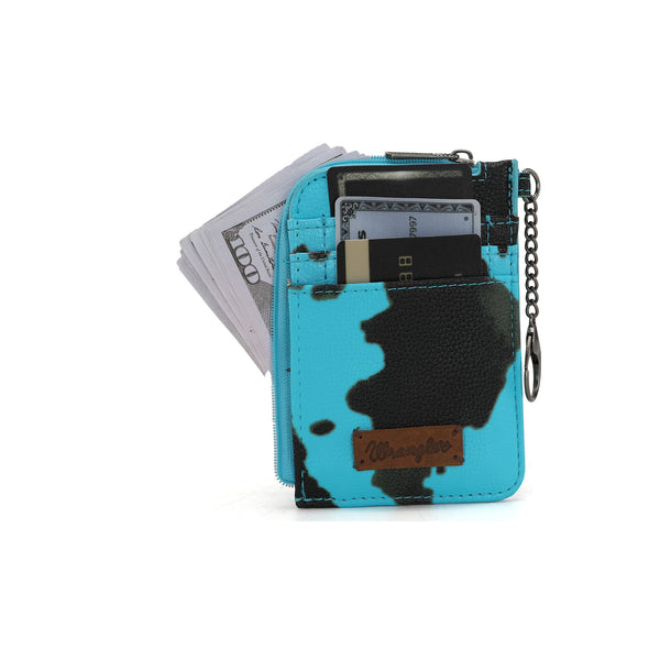 WG133-W005 Wrangler Cow Print Print Mini Zip Card Case - Turquoise