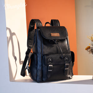 WG143-9110 Wrangler 100% Genuine Leather Backpack - Black