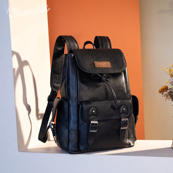 WG143-9110 Wrangler 100% Genuine Leather Backpack - Black