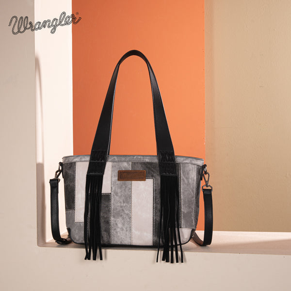 WG164-1830 Wrangler Denim Patchwork Tote/Crossbody- Black