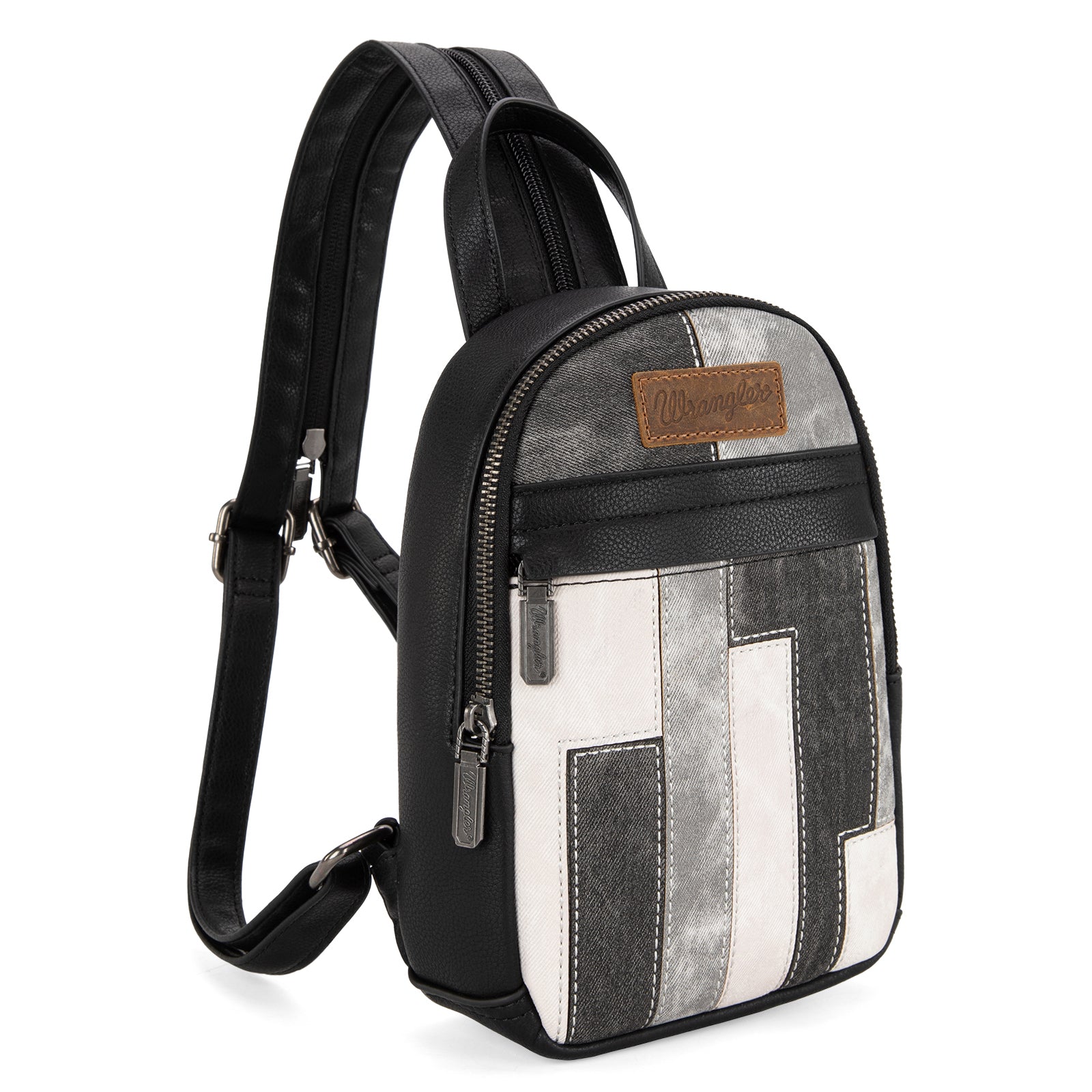 WG164-210 Wrangler Denim Patchwork Mini Backpack with Detachable Coin