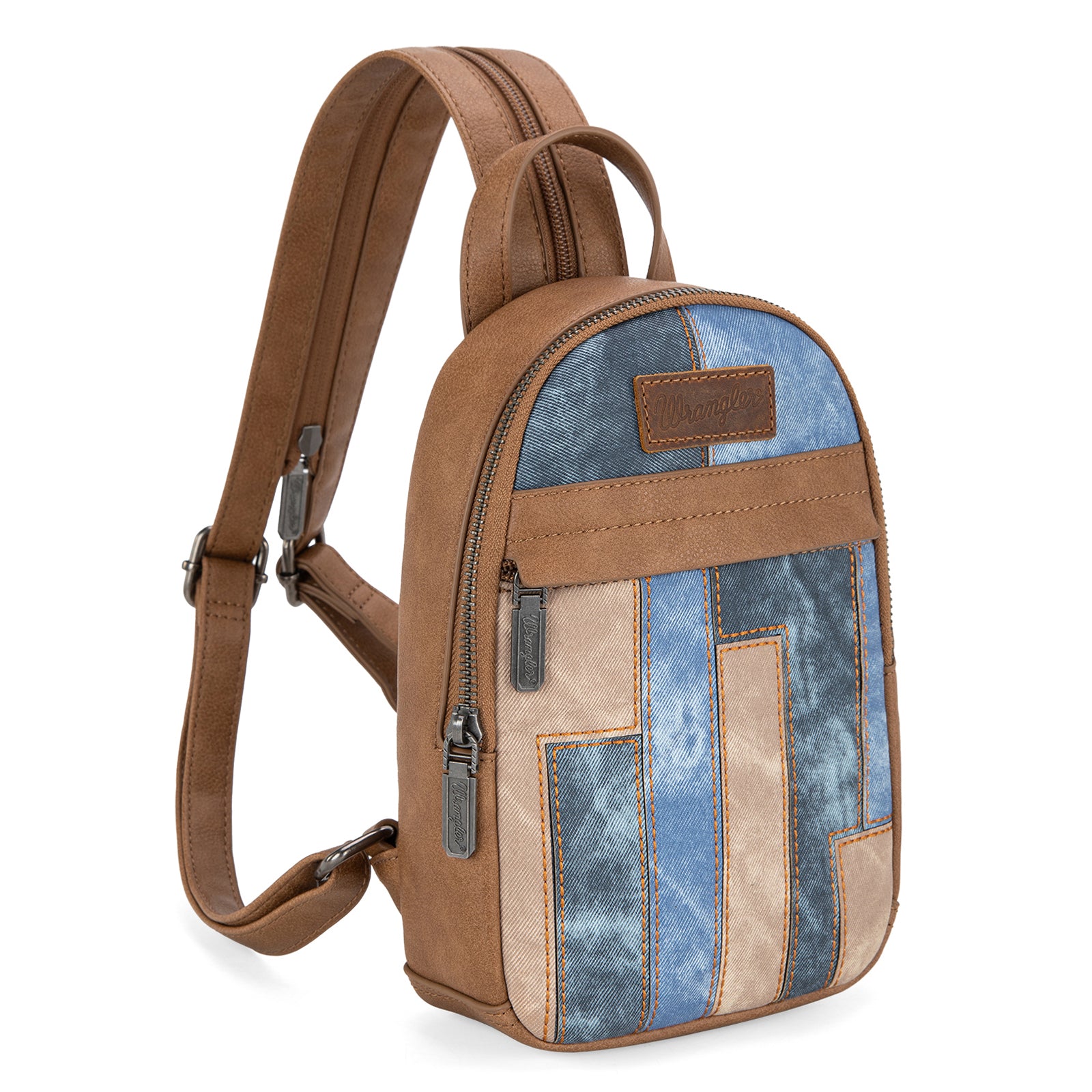 denim backpack with leather Patchwork and waxed canvas backpack/carryall Buy online big Leather and denim backpack Wrangler Mens and Womens Denim