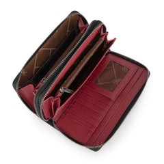 WG185-W050  Wrangler Dual Zipper Compartment Large Wallet  -Black