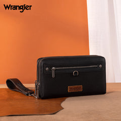 WG185-W050  Wrangler Dual Zipper Compartment Large Wallet  -Black