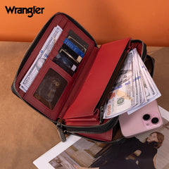 WG185-W050  Wrangler Dual Zipper Compartment Large Wallet  -Black
