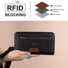 WG185-W050  Wrangler Dual Zipper Compartment Large Wallet  -Black