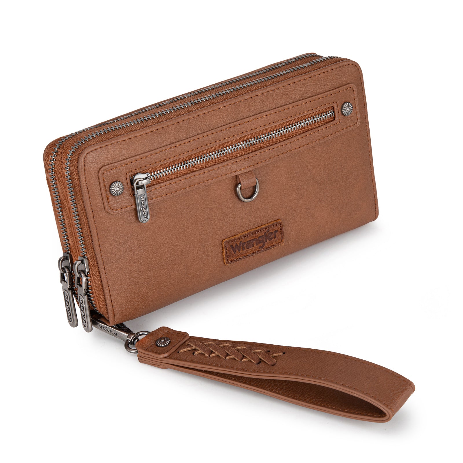 WG185-W050  Wrangler Dual Zipper Compartment Large Wallet  -Brown