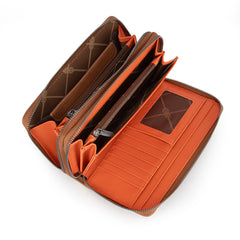 WG185-W050  Wrangler Dual Zipper Compartment Large Wallet  -Brown