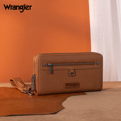 WG185-W050  Wrangler Dual Zipper Compartment Large Wallet  -Brown