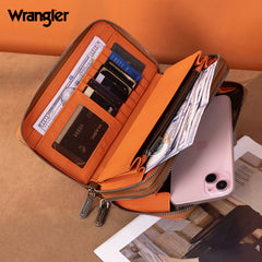 WG185-W050  Wrangler Dual Zipper Compartment Large Wallet  -Brown