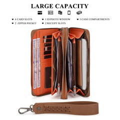 WG185-W050  Wrangler Dual Zipper Compartment Large Wallet  -Brown