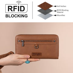 WG185-W050  Wrangler Dual Zipper Compartment Large Wallet  -Brown