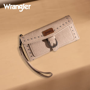 WG195-W055 Wrangler Western Tri-fold RFID Wallet/Wristlet With Detachable Credit Card Holder - Khaki