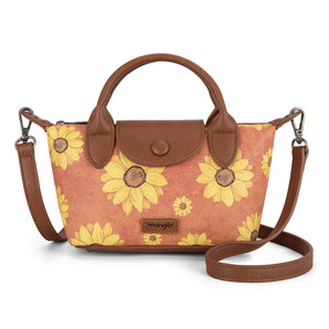 WG204-426 Wrangler Sunflower Print Mini Top Handle Crossbody - Brown