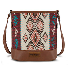 WG213-2003  Wrangler Aztec Distressed Print Dual Sided Print Concealed Carry Crossbody-Brown