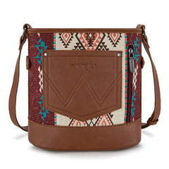 WG213-2003  Wrangler Aztec Distressed Print Dual Sided Print Concealed Carry Crossbody-Brown