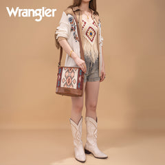 WG213-2003  Wrangler Aztec Distressed Print Dual Sided Print Concealed Carry Crossbody-Brown