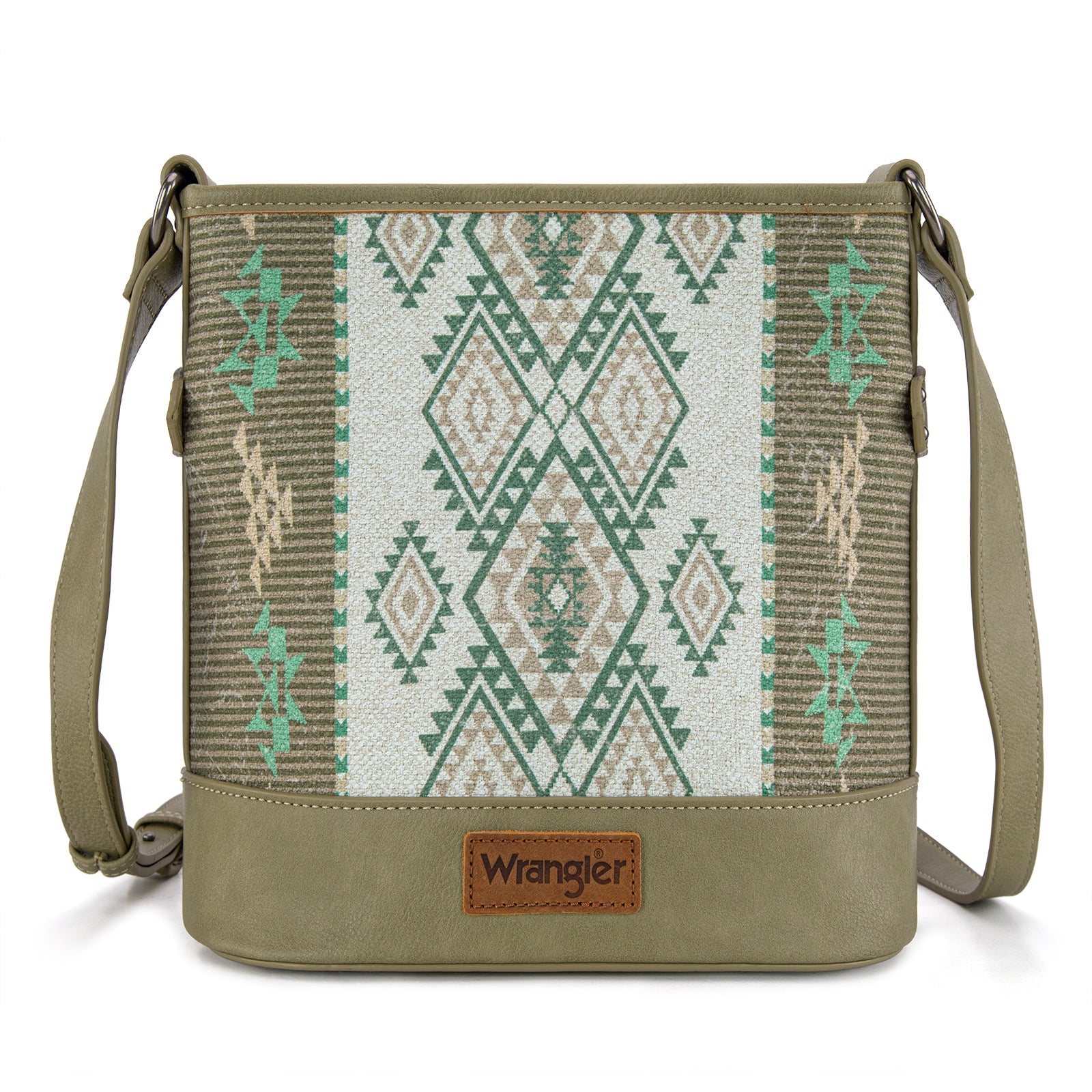 WG213-2003  Wrangler Aztec Distressed Print Dual Sided Print Concealed Carry Crossbody-Green)
