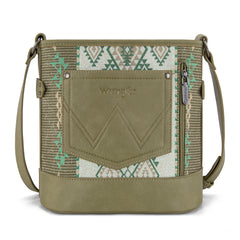 WG213-2003  Wrangler Aztec Distressed Print Dual Sided Print Concealed Carry Crossbody-Green)