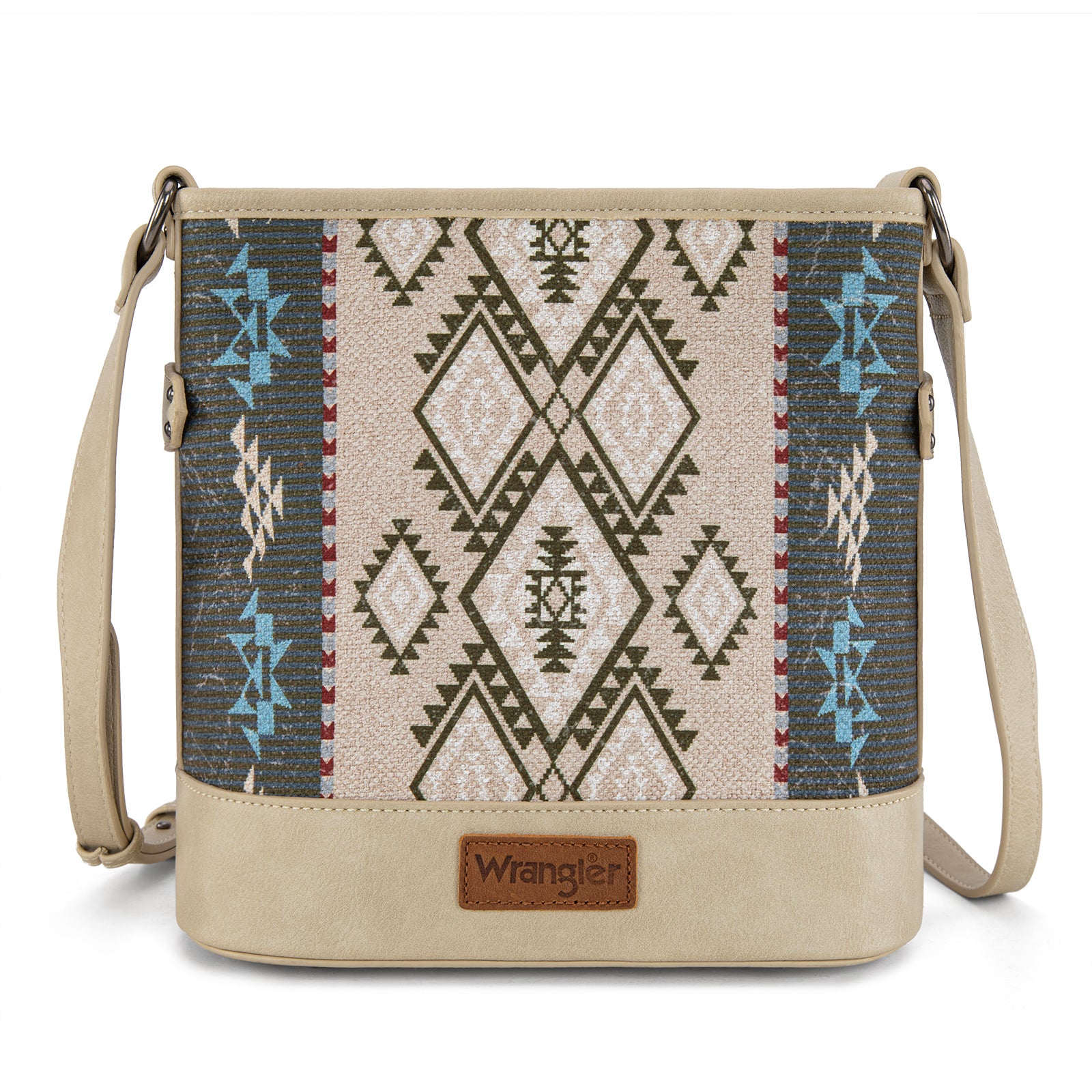 WG213-2003  Wrangler Aztec Distressed Print Dual Sided Print Concealed Carry Crossbody-Tan