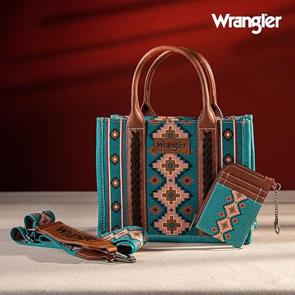 Wrangler Aztec Distressed Print Tote - Red (WG221-8120RD)