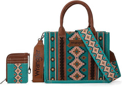 WG2203-8120SW  Wrangler Aztec Small Tote/Crossbody and Card Case Set 2Pc- Turquoise