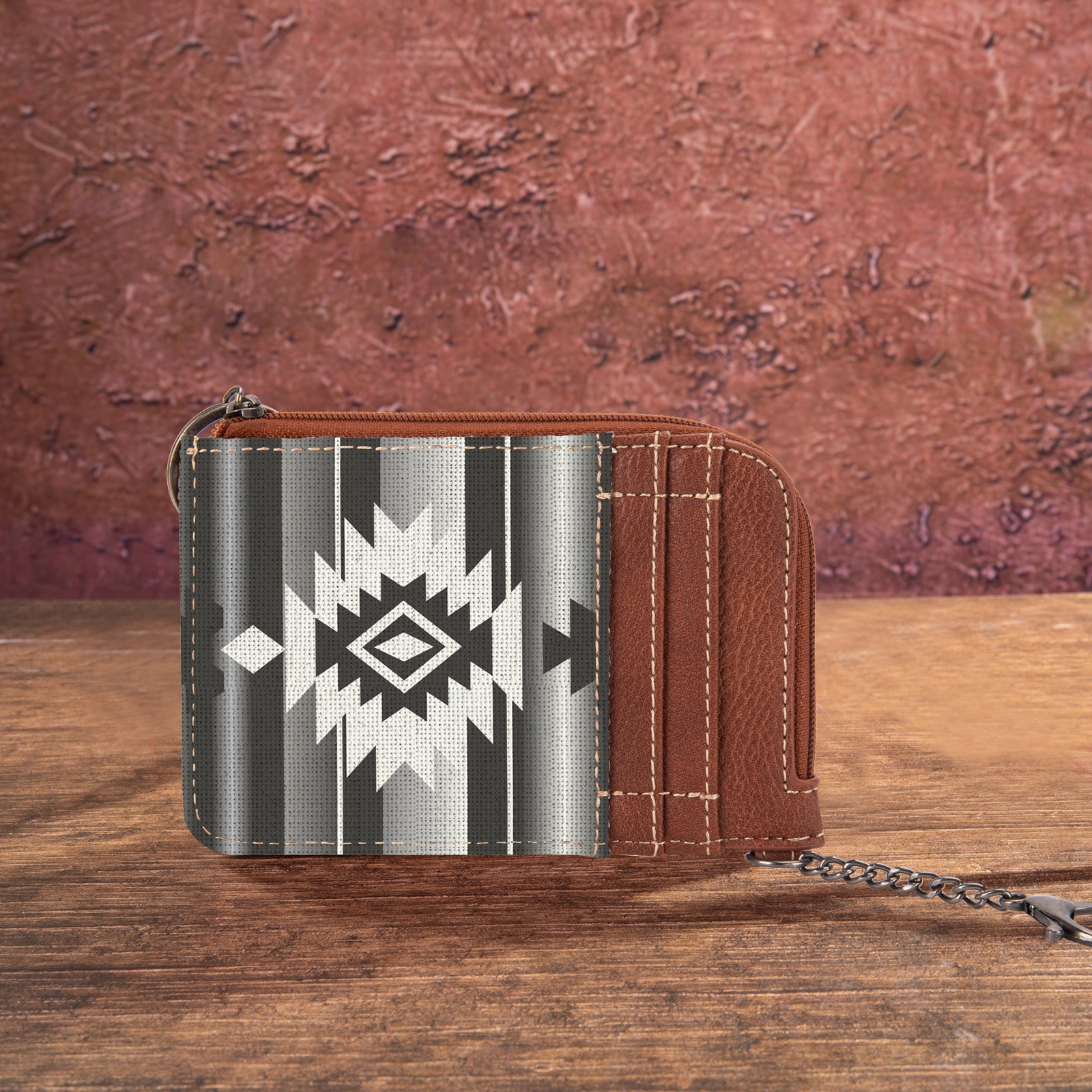 WG2203-W005 Wrangler Southwestern Art Print Mini Zip Card Case -Dark Grey