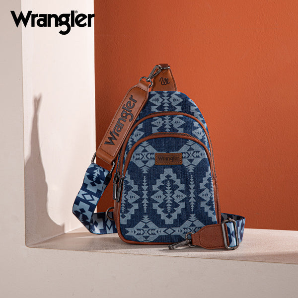 Wrangler Women's Southwestern Crossbody Tote Bag – Coffee Brown & White Canvas