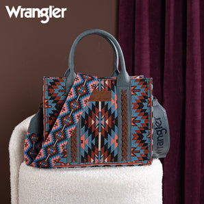 WG2213-8120S Wrangler Southwestern Pattern Dual Sided Print -Tote/Crossbody - NAVY
