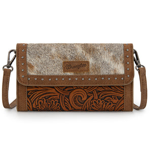 WG252-C012 Wrangler Genuine Cowhide Wallet/Wristlet/Crossbody Bag - Brown