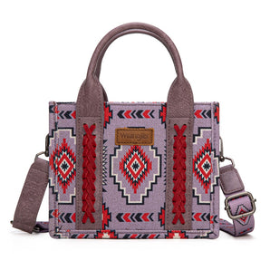 WG261-8866SPP Wrangler Aztec Print Braided Detail Tote Bag - Purple