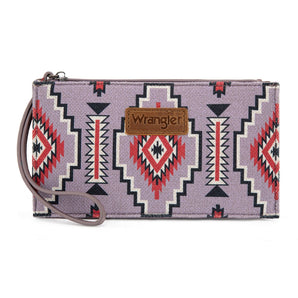 WG261-W075PP Wrangler Aztec Print Zip Around Wristlet Wallet - Purple