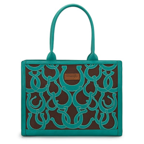 WG292-8110TQ Wrangler Horseshoe Cutout Carry-All Large Tote Bag - Turquoise