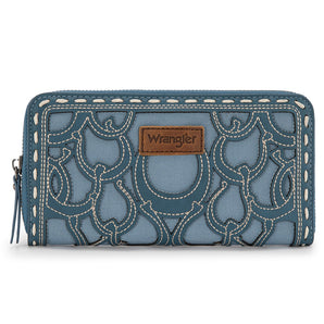 WG292-W082JN Wrangler Horseshoe Cutout Zip Around Wallet - Jean