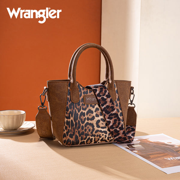 WG296-8015BR Wrangler Leopard Print Small Tote/Crossbody -Brown