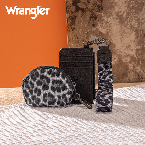 WG296-W0051 Wrangler Leopard Print Dual Pouch Wristlet -Black