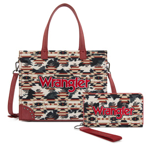 WG302-8130WRD Wrangler Aztec Print Tote/Crossbody Wallet Set- Red