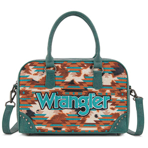 WG302-8132TQ Wrangler Aztec Print Satchel/Crossbody - Turquoise