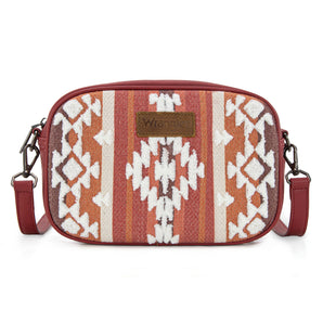 WG313-8365 Wrangler Sherpa Aztec Canvas Crossbody - Burgundy
