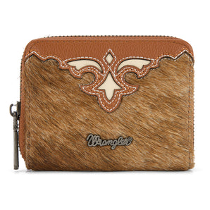 WG322-W088 Wrangler Genuine Hair-On Cowhide Zip-Around Wallet - Brown
