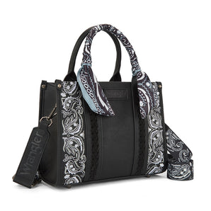 WG331-8120SBK Wrangler Braided Paisley Bandana Tote Bag - Black