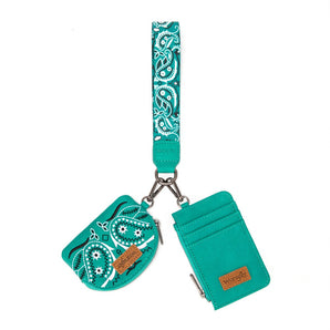 WG331-W0051TQ Wrangler Paisley RFID Blocking Card Coin Pouch Set - Turquoise