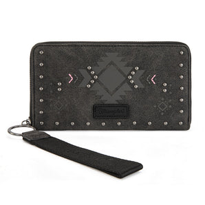 WG333-W006BK Wrangler Aztec Studded Zip-Around Wallet - Black