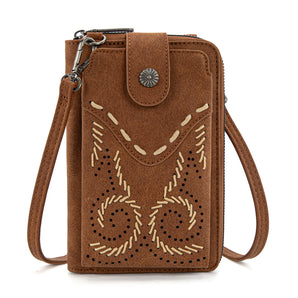 WG337-183 Wrangler Western Stitch RFID Phone Crossbody Wallet/Crossbody - Brown