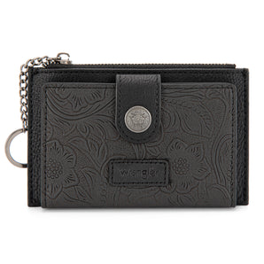 WG338-W099 Wrangler Floral Embossed Bi-fold Wallet with Key Ring - Black