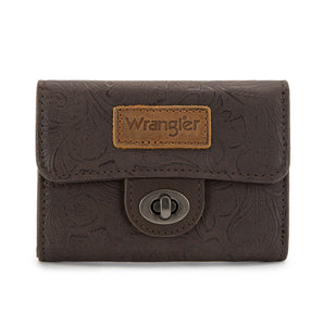 WG338-W100CF Wrangler Floral Embossed RFID Trifold Wallet - Coffee