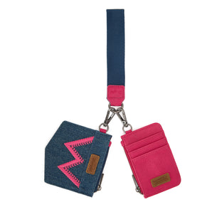WG367-W119 Wrangler logo "W" Embroidered Dual Pouch Wristlet - Hot Pink
