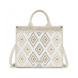 WG435-8119BG Wrangler Aztec Studded Denim Tote & Crossbody Bag - Beige